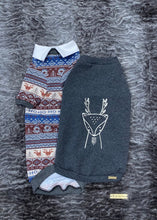 Charger l'image dans la galerie, Chandail long col chemise - Effet tricot bleu et gris